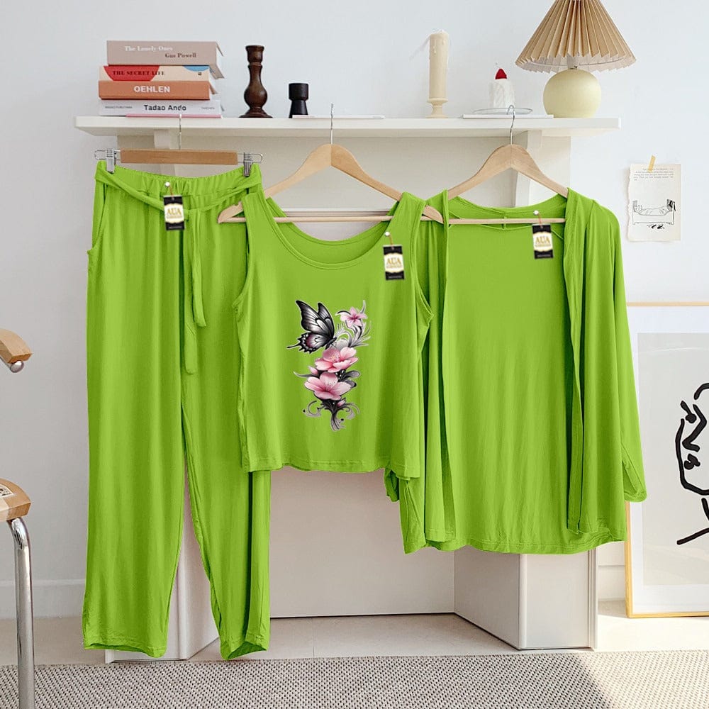 Three Queen ladies' night suit with 3-piece inner gown and trousers, comfortable sleepwear set in soft fabric.