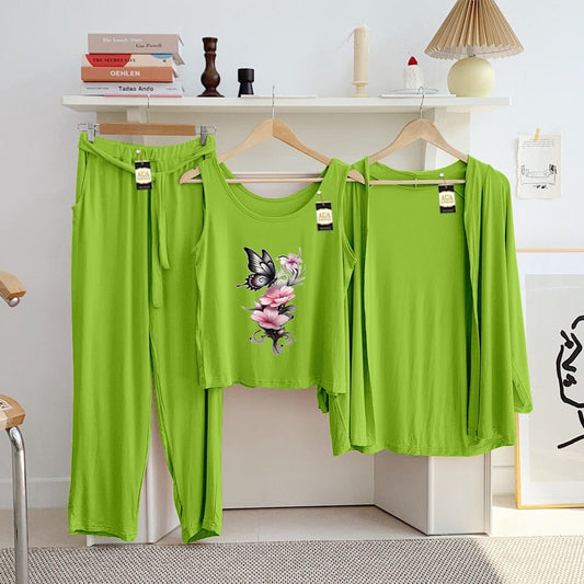 Three Queen ladies' night suit with 3-piece inner gown and trousers, comfortable sleepwear set in soft fabric.