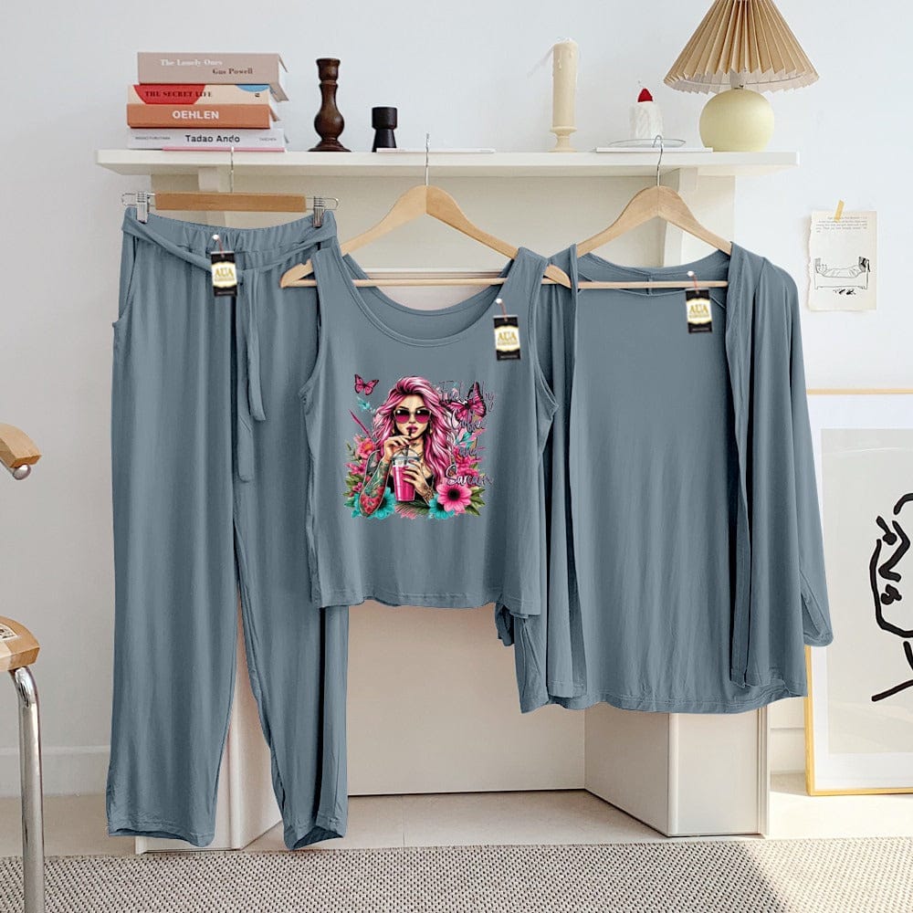 Three Queen ladies' night suit with 3-piece inner gown and matching trousers, displayed on a hanger.