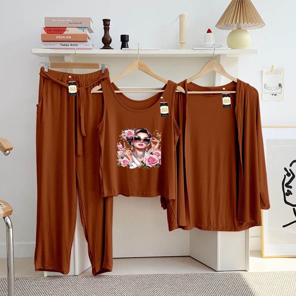 Three Queen ladies night suit with 3-piece inner gown and trousers, soft fabric, comfortable sleepwear for women.