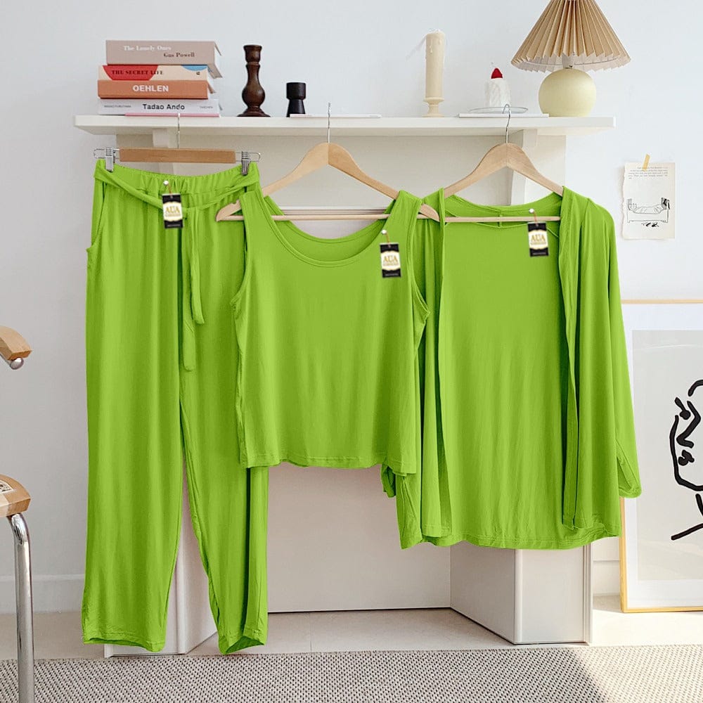 Three Queen ladies' night suit with 3-piece inner gown and trousers, displayed on a hanger with a cozy, comfortable look.