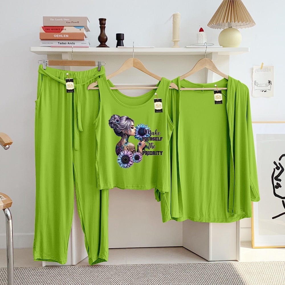 Three Queen ladies' night suit with 3-piece inner gown and trousers, featuring soft fabric and comfortable fit.