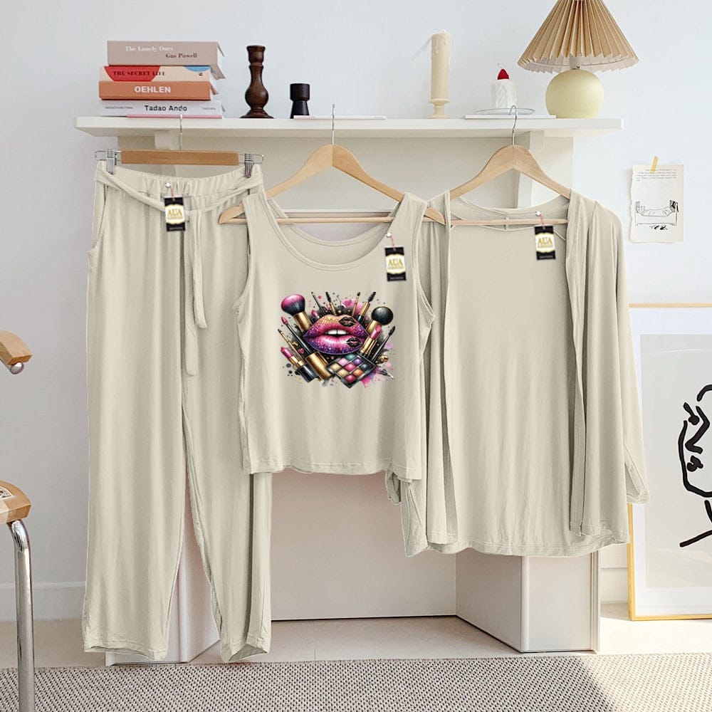 Three Queen ladies night suit with 3-piece inner gown and trousers, soft fabric, comfortable sleepwear for women.