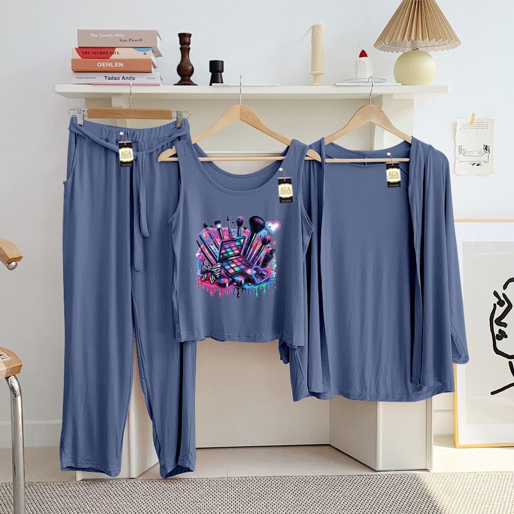 Three Queen ladies night suit with 3-piece inner gown and trousers, shown in a comfortable, stylish sleepwear set.