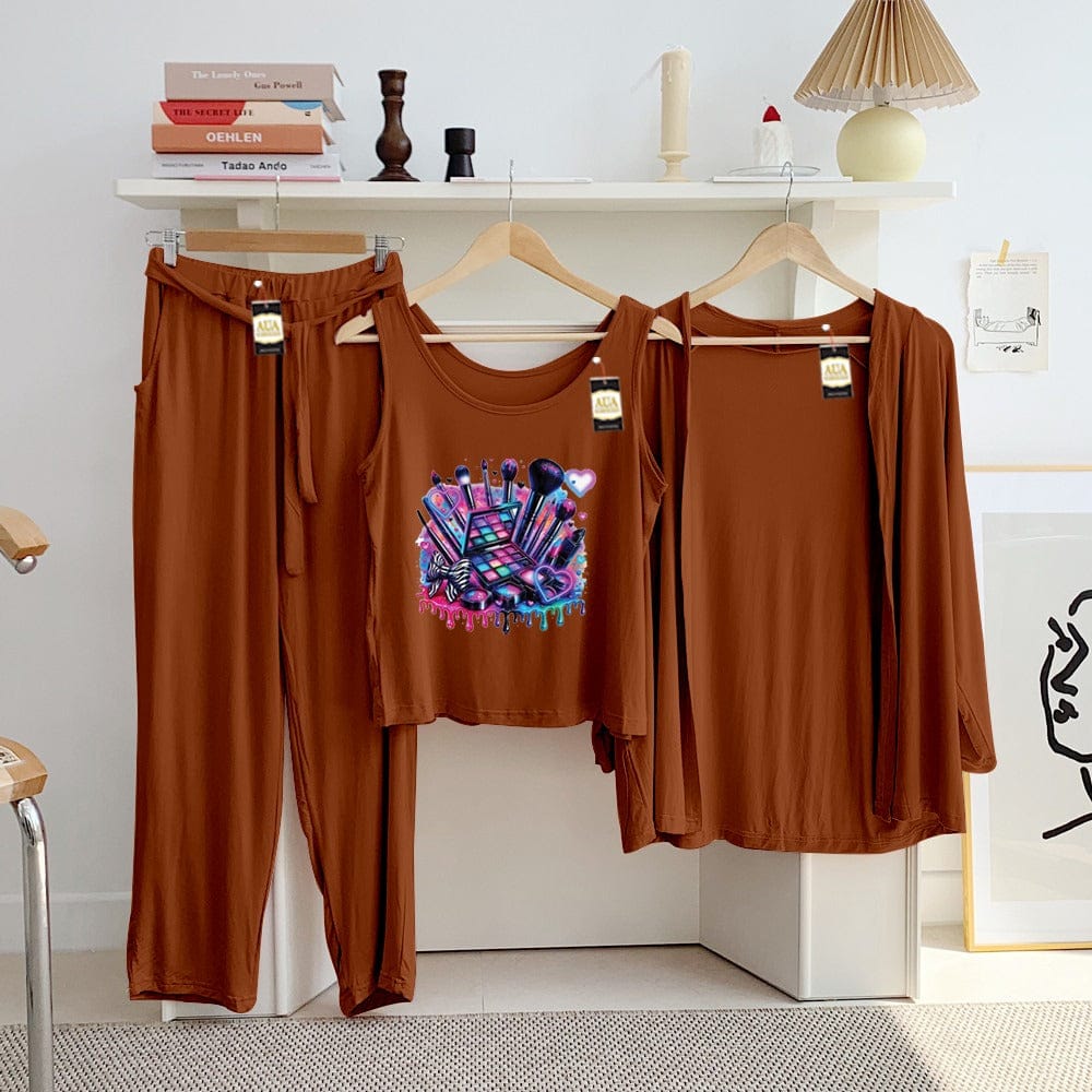 Three Queen ladies' night suit with 3-piece inner gown and trousers, shown in a comfortable, stylish sleepwear set.