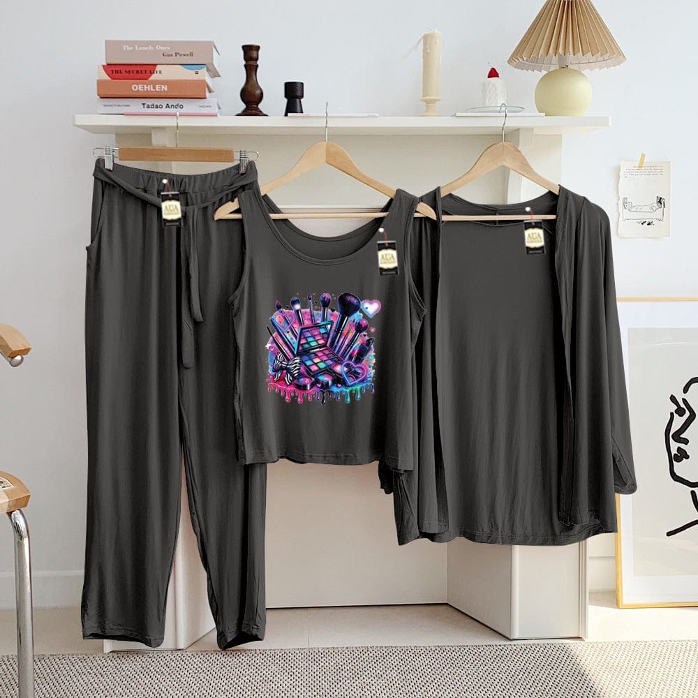 Three Queen ladies night suit with 3-piece inner gown and trousers, shown in a comfortable, stylish sleepwear set.