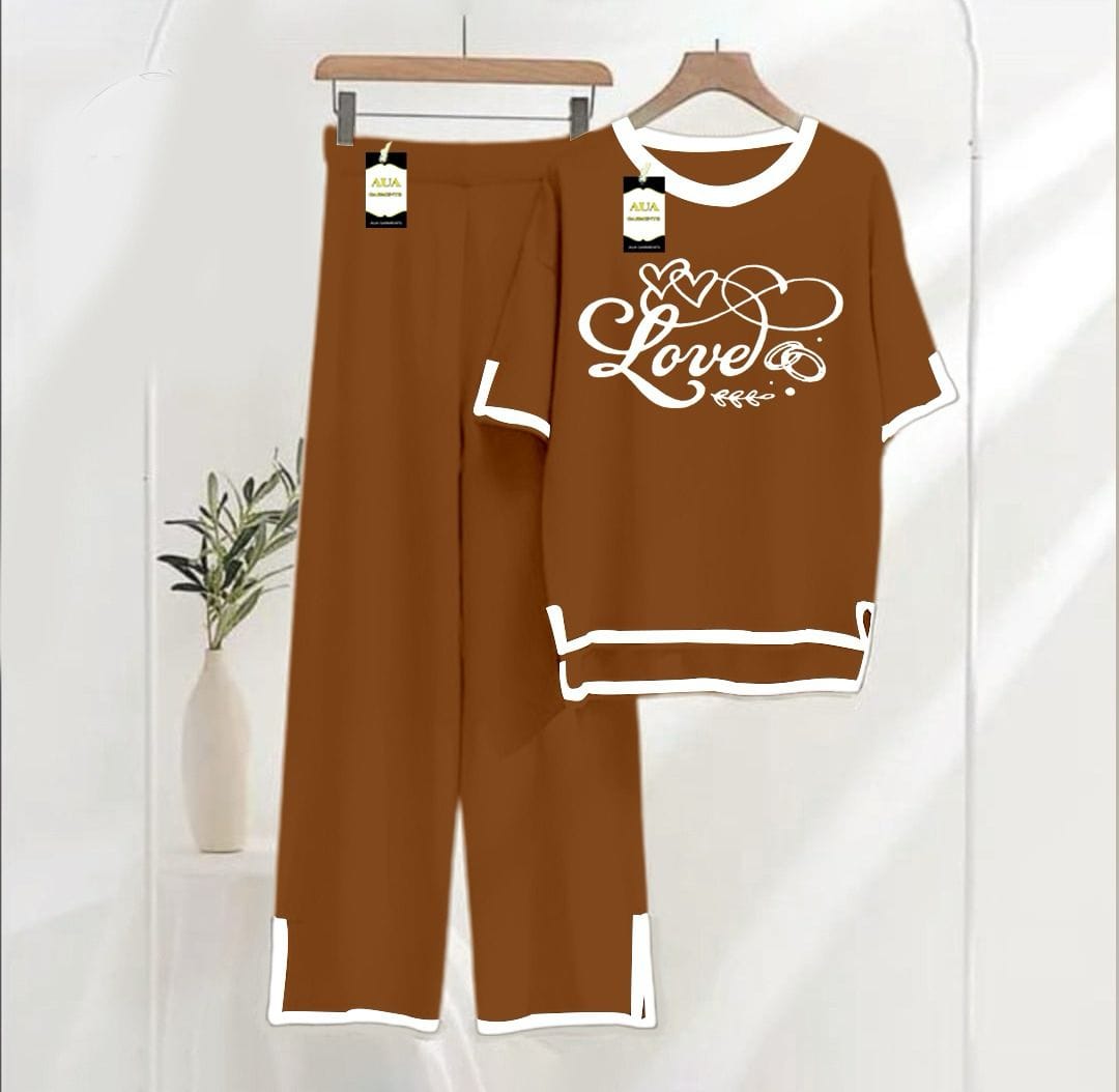 Turkish Summer Co-Ord Set for Women by Three Queen, stylish brown nightwear loungewear with a comfortable fit.
