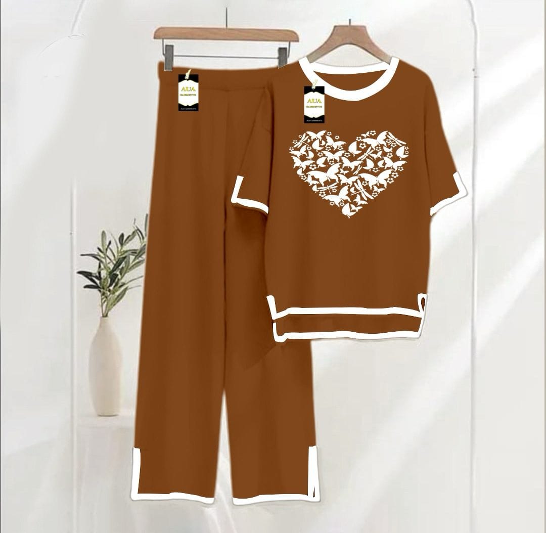 Turkish Summer Co-Ord Set for Women by Three Queen, stylish brown nightwear loungewear with comfortable fabric.