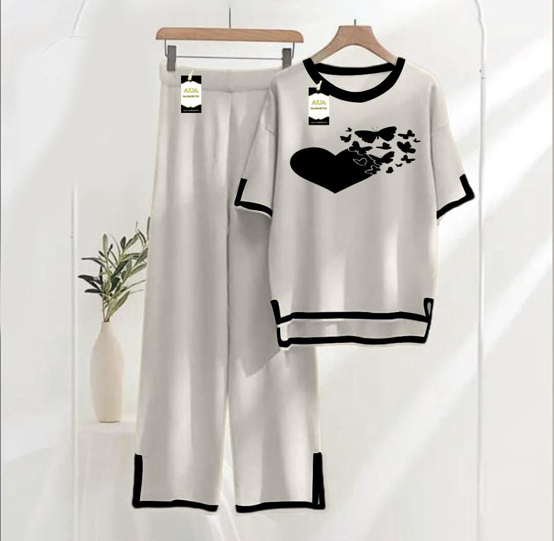 Grey printed Turkish winter co-ord set for women, warm and stylish nightwear from Three Queen, featuring a comfortable loungewear design.