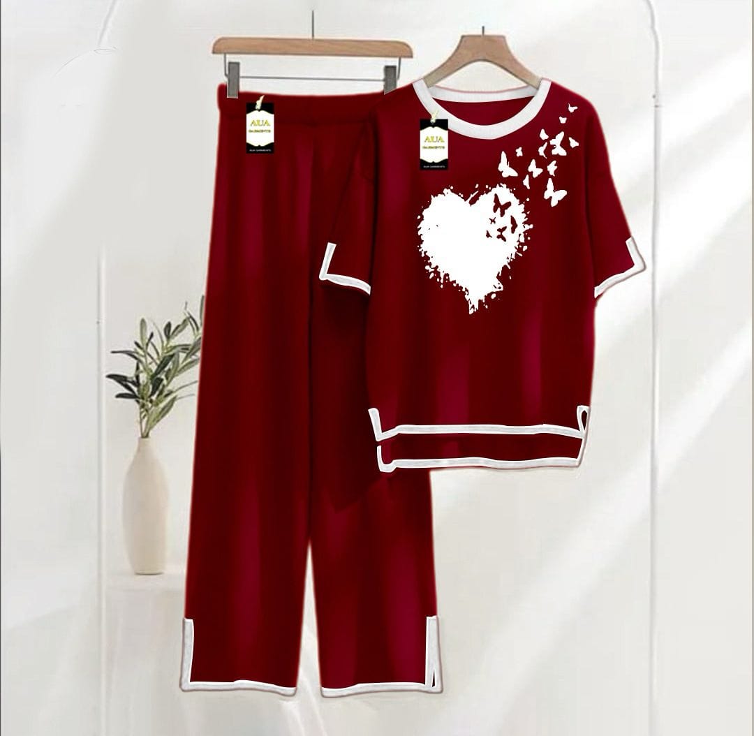 Maroon Turkish winter co-ord set for women by Three Queen, stylish nightwear with warm, comfortable loungewear for winter evenings.