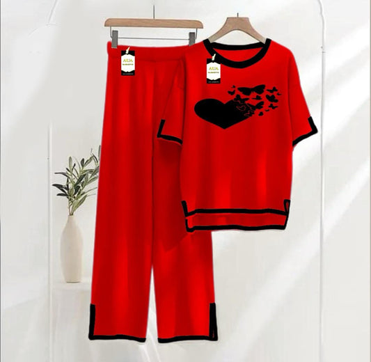 Printed Turkish winter co-ord set for women by Three Queen, featuring warm, stylish loungewear with cozy nightwear design.