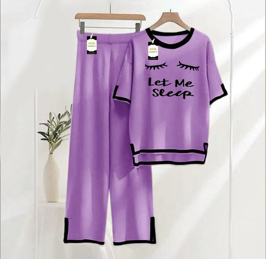 Purple printed Turkish winter co-ord set for women, cozy nightwear by Three Queen, featuring warm, stylish loungewear for winter nights.
