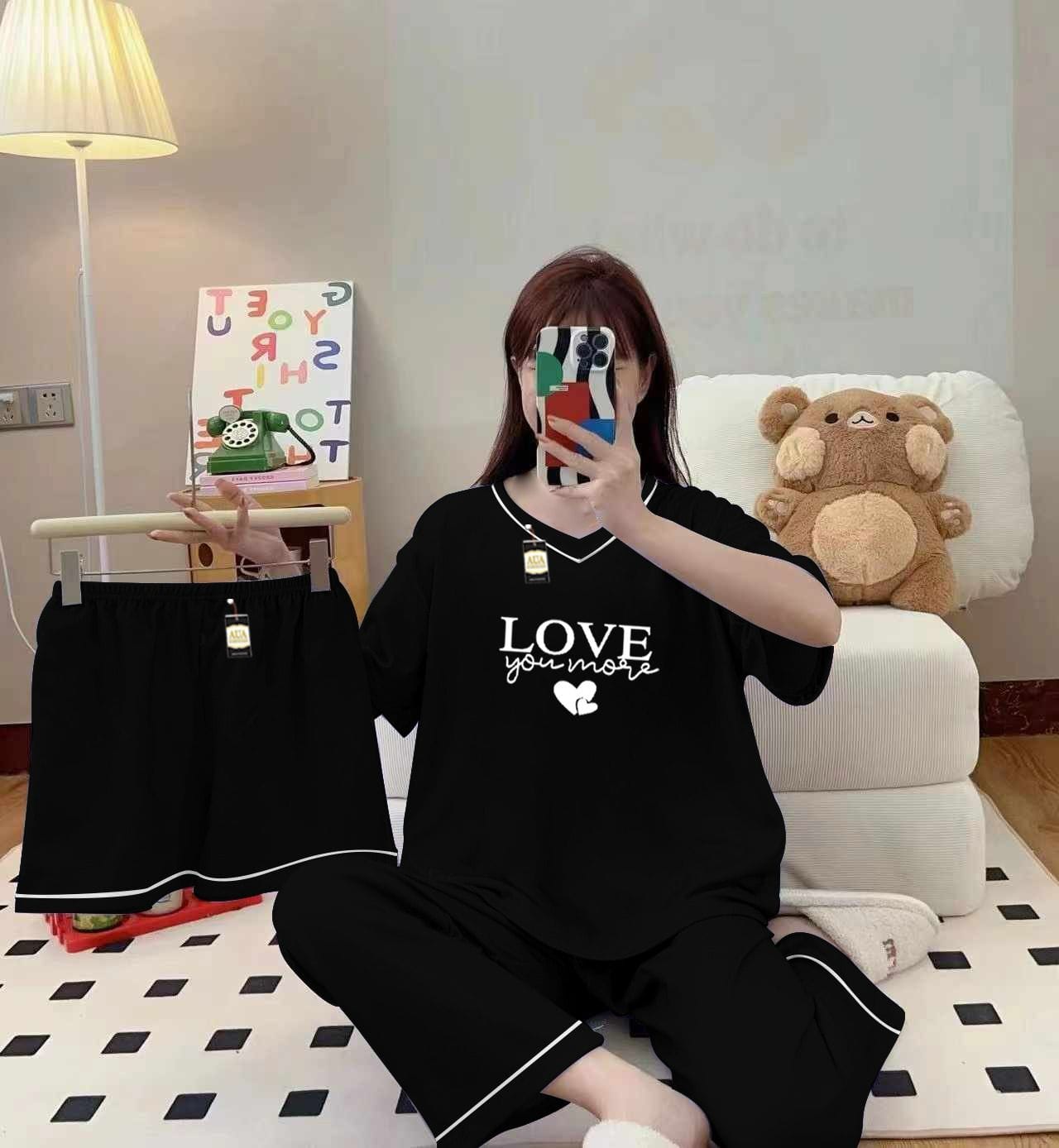 Three Queen black cami nightwear set with white borders, featuring elegant, comfortable women's sleepwear with stylish details.