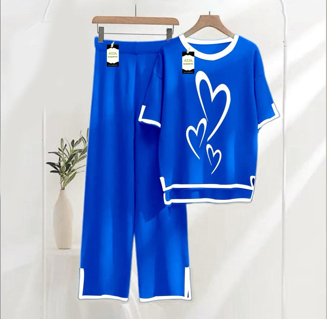 Royal blue printed Turkish winter co-ord set for women, stylish nightwear by Three Queen, featuring warm, comfortable loungewear.