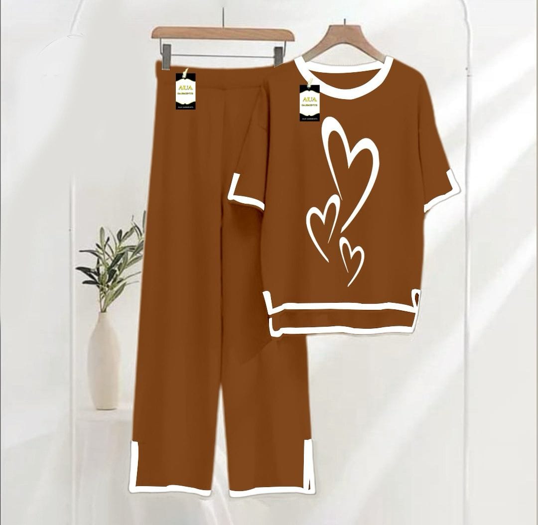 Turkish summer co-ord set for women by Three Queen, stylish brown loungewear nightwear, comfortable and warm for relaxed evenings.