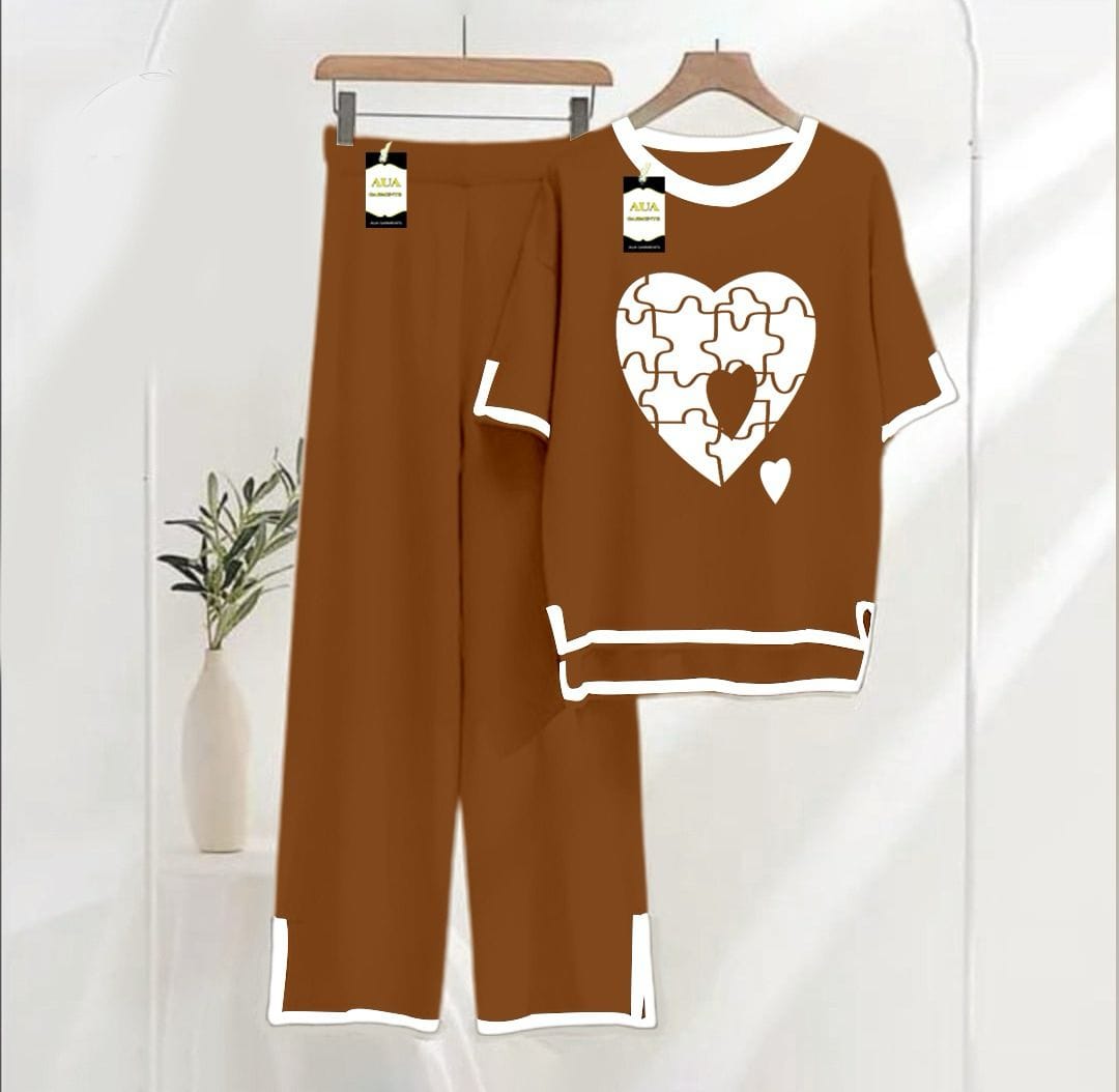 Turkish Summer Co-Ord Set for Women by Three Queen, stylish brown loungewear with a relaxed fit, ideal for warm nights.