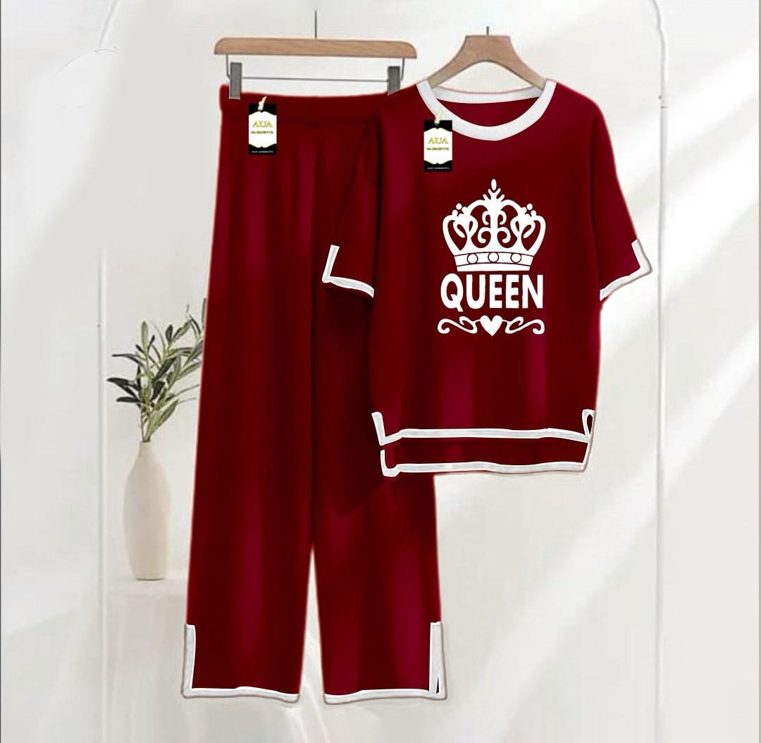 Maroon Turkish winter co-ord set for women by Three Queen, stylish and warm nightwear loungewear with cozy fabric and relaxed fit.