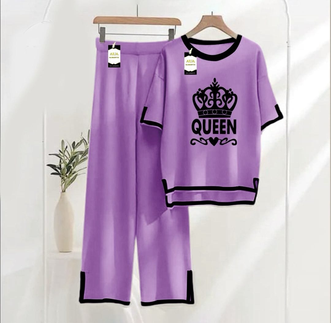 Purple printed Turkish winter co-ord set for women, stylish and warm nightwear by Three Queen, featuring cozy loungewear design.