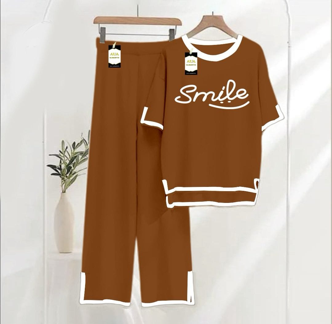 Turkish Summer Co-Ord Set for Women by Three Queen, stylish brown loungewear nightwear with comfortable fit and lightweight fabric.