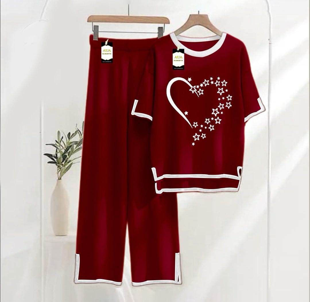 Maroon Turkish winter co-ord set for women by Three Queen, stylish and warm loungewear for cold nights.